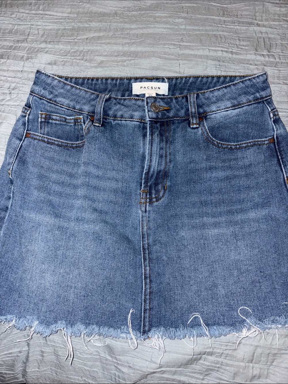 PacSun Medium Blue Denim Frayed Hem Mini Skirt